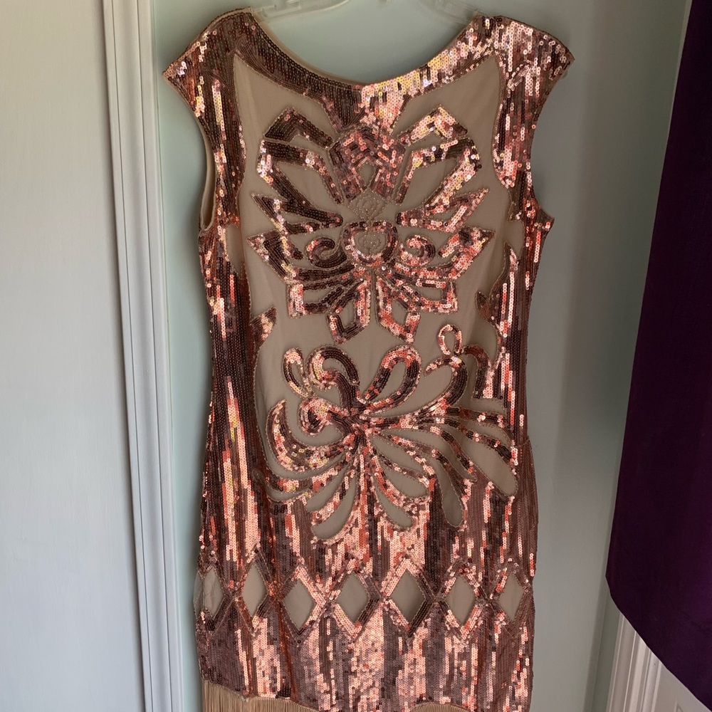 NWOT unique vintage flapper dress rose gold